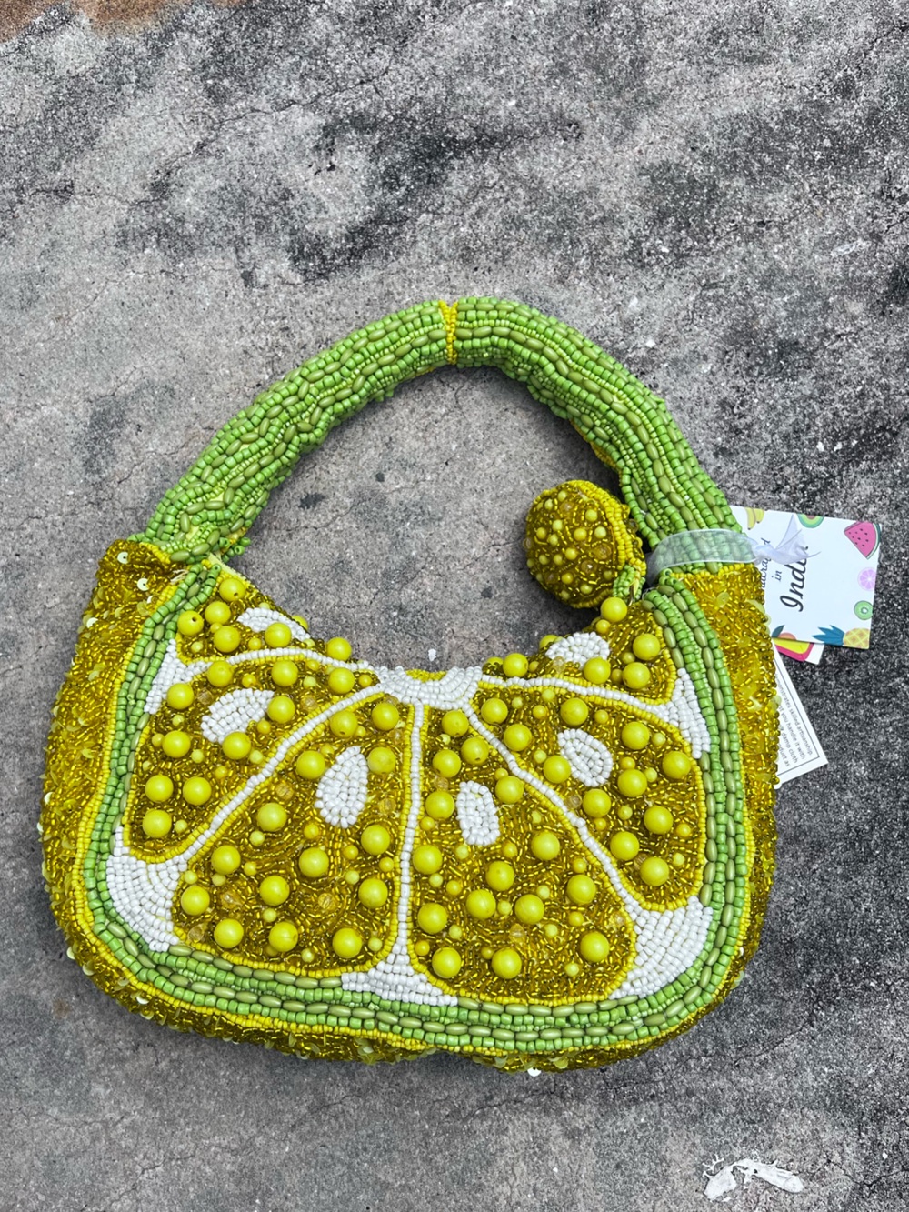 🍋‍🟩NWT Beaded Green & Yellow Lime Slice Handbag small